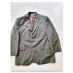 Men's Lubiam Italian 3-Button Suit Jacket Blazer Coat Gray Wool 56R Lined